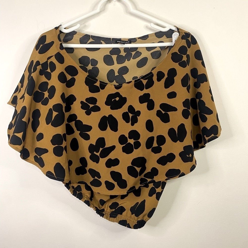 Who What Wear Black Brown Cheetah Animal Print Cropped Blouse Shirt Mens Medium‎